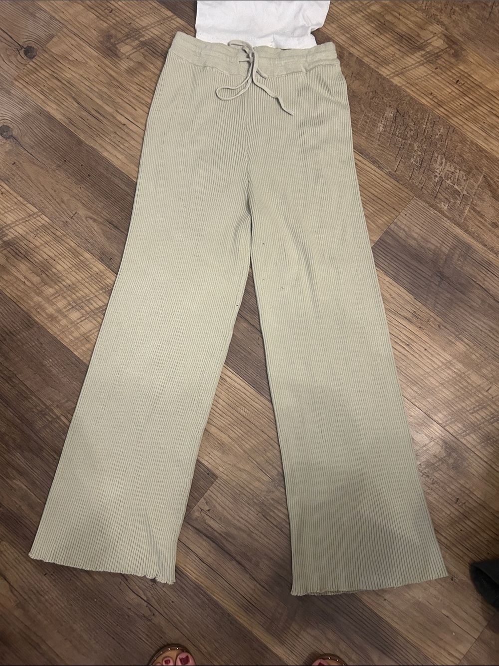 Cider Ribbed Knit Wide-Leg Pants - Sage Green
